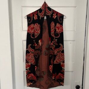 Cupio Black and Red Floral Patterned Long Vest